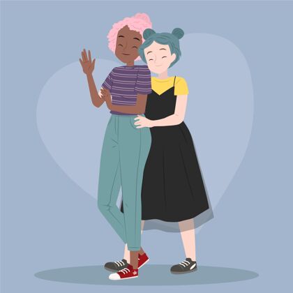 人平面设计女同性恋情侣恋爱插画插画爱女朋友