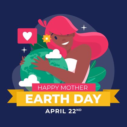 地球母亲日地球母亲节插图平面设计动物花卉