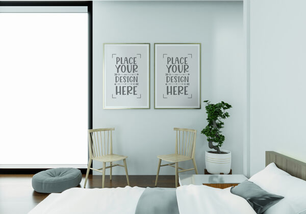 床客厅模型中的海报框架花公寓室内