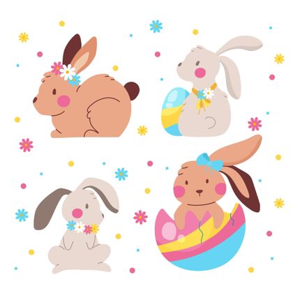收集手绘复活节兔子系列兔子宗教设置
