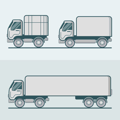 汽车卡车货车公路运输集线性多色笔画轮廓平面运输车汽车汽车