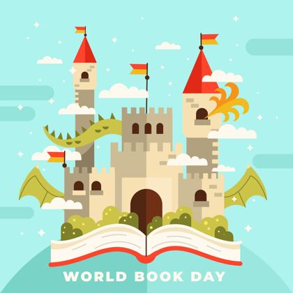 图书日世界图书日插图与书和城堡4月23日世界图书日庆典