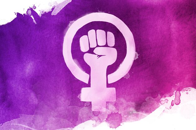 旗帜水彩女权主义旗帜插图与拳头和女性符号拳头女性符号性别平等