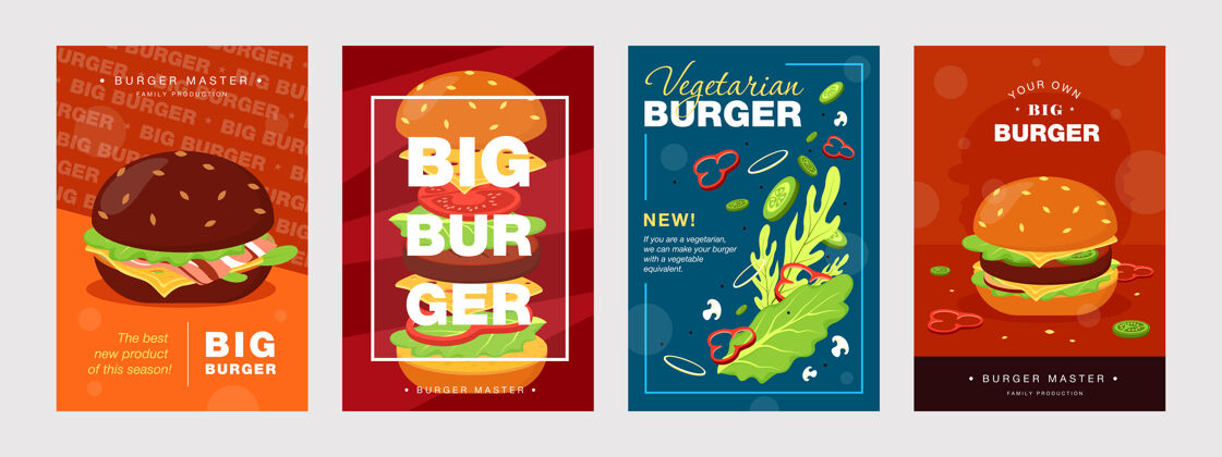 几何带有汉堡和配料的时尚海报设计为快餐店或餐厅提供生动的小册子咖啡馆形状切片