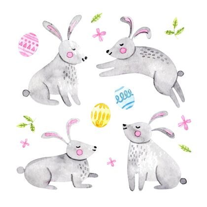 复活节兔子复活节兔子系列水彩画包节日兔子