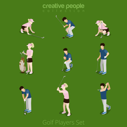 女人高尔夫球手男女网页信息图片概念图标集创意人物集建立三维女性