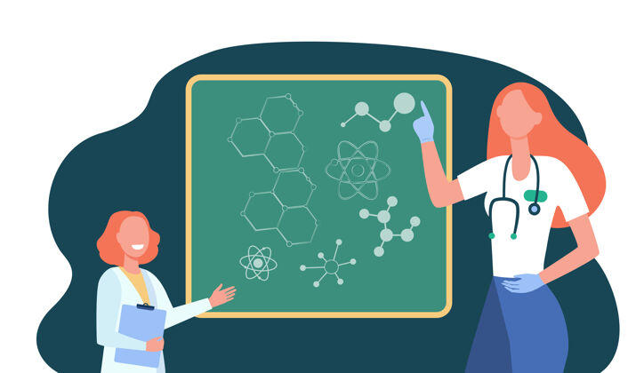 医药快乐医生向孩子解释分子遗传学卡通插图女孩科学横幅