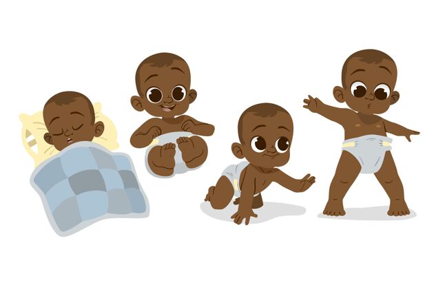 分类手绘黑色婴儿系列非洲裔美国人可爱设置