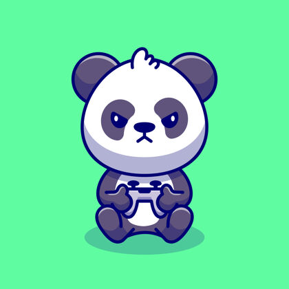 控制台可爱的熊猫游戏卡通图标插图动物技术图标概念溢价平面卡通风格游戏科技哺乳动物