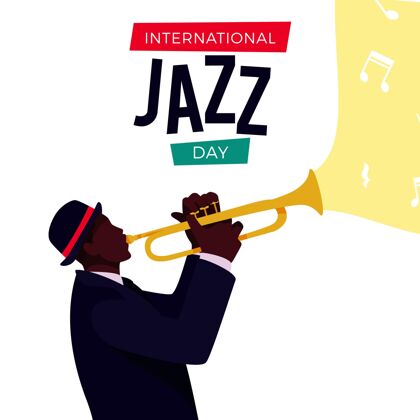 爵士乐国际爵士日插画与男子和小号经典庆祝小号