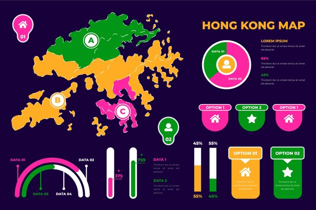 线性香港地图信息图表统计图形地形