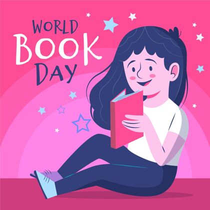 知识有机平面世界图书日插画配女士阅读世界图书日国际女性