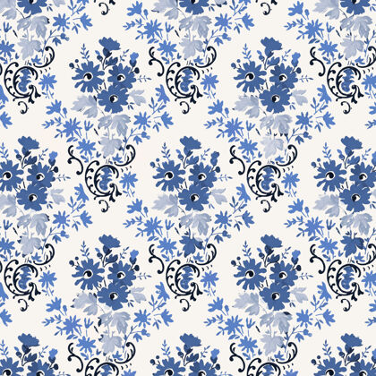 复制空间花蓝色复古风格背景花卉图案植物图案装饰