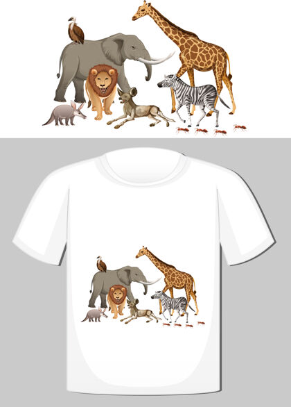 非洲野生动物组t恤设计生活许多哺乳动物