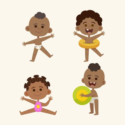 插图卡通黑宝贝系列非洲裔美国人可爱收集