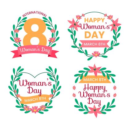 3月8日扁平的国际妇女节标签包装自由女性