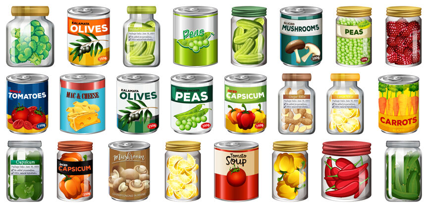 罐头食品一套不同的罐头食品和食品罐隔离吃菠萝组
