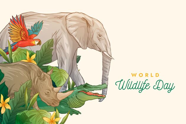 野生动物手绘世界野生动物日动物插图动物荒野物种
