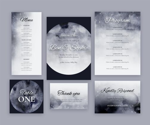 水彩水彩仙境婚礼文具系列婚礼模板卡片