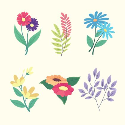 设置手绘春花系列五颜六色花卉绘画