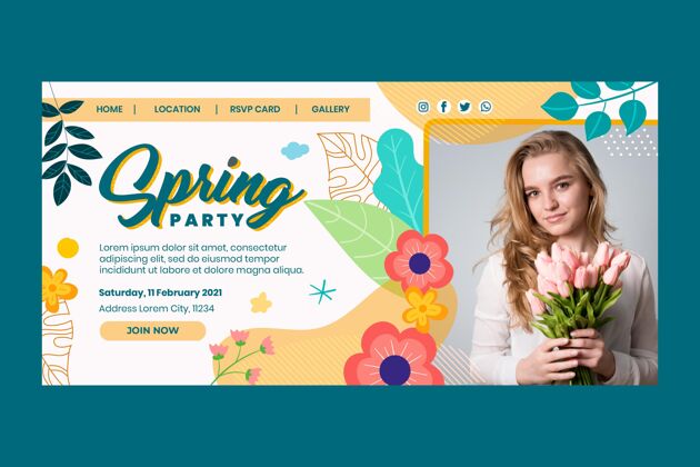 网页模板平面设计春季花卉登陆页模板季节春天