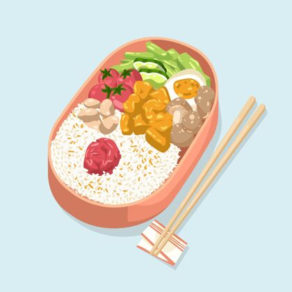 菜肴手绘umeboshi便当插图美味日本素菜