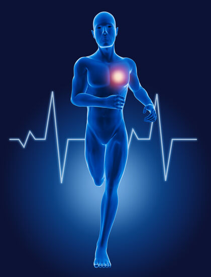 男人有心电图心跳的三维跑步医生心跳人类手臂