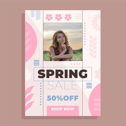 提供平面设计春季销售传单模板与照片开花销售开花