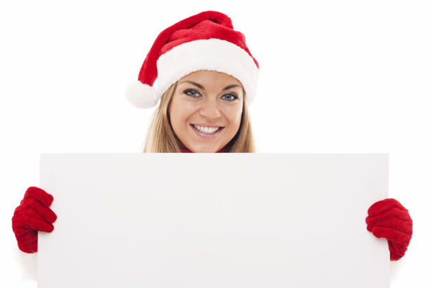 服装拿着白板的圣诞女人活力能量黑板