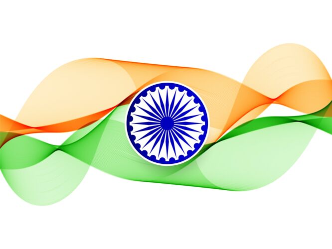 日飘扬的印度国旗图案波浪车轮国家