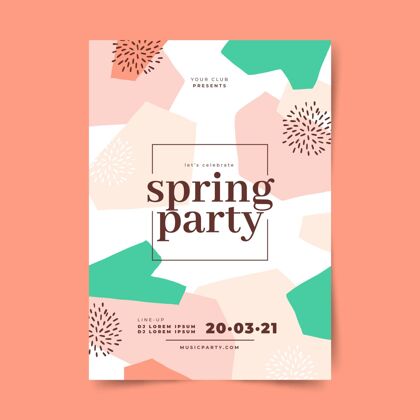 自然手绘抽象春季派对传单海报聚会开花