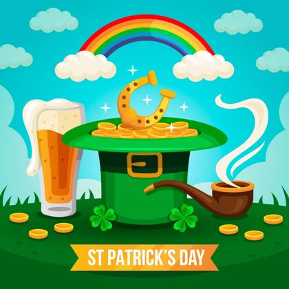 幸运平面设计圣帕特里克节插图爱尔兰平面设计节日