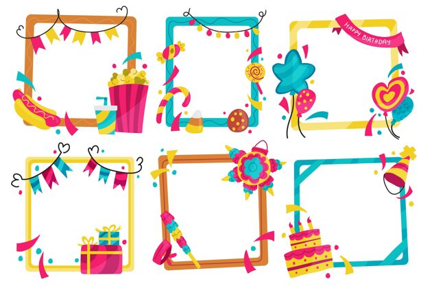 周年纪念手绘生日拼贴框架选择五彩一起庆典