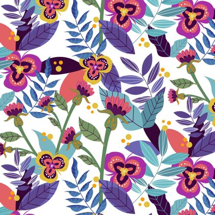 无缝用紫罗兰花手工绘制异国情调的花卉图案自然手绘花卉