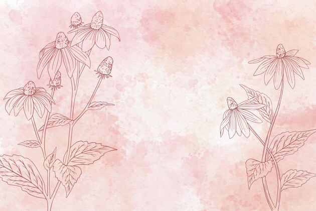 花卉单色水彩花卉背景开花植物墙纸