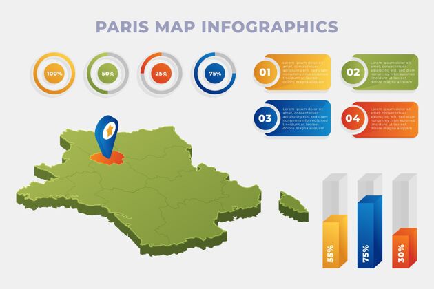 巴黎等距巴黎地图信息图地图城市模板
