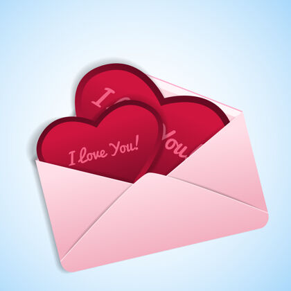 概念红色心形的浪漫情人节 粉色信封插画的爱情告白情人节魅力爱