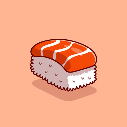 菜肴三文鱼寿司卡通图标插图日本食品图标概念隔离平面卡通风格传统日本鲑鱼
