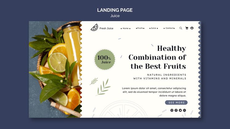 营养果汁概念登陆页模板健康页面网页模板