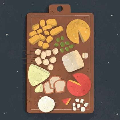 食品木板上有各种各样的奶酪吃包装饮食
