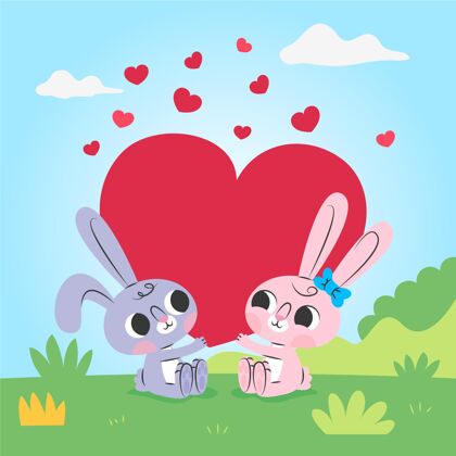 兔子可爱的情人节兔子情侣情人节天爱