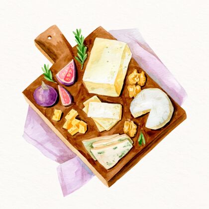 绘画水彩奶酪板插图精选板画美味