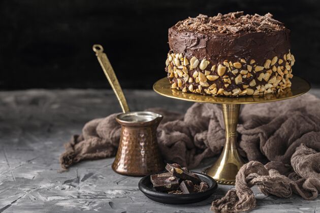 蛋糕美味巧克力蛋糕概念正面图巧克力蛋糕食品美味