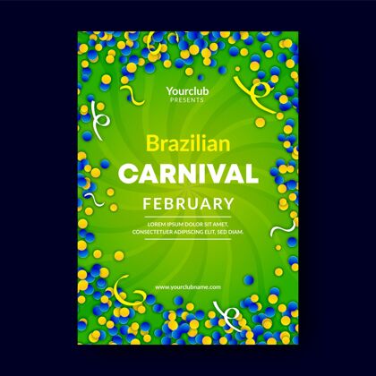 印刷逼真的巴西嘉年华海报模板伪装狂欢节舞者