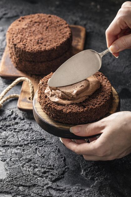食品高角度的美味巧克力蛋糕概念巧克力蛋糕角度烹饪