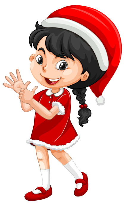 服装可爱的女孩在圣诞服装卡通人物学生圣诞老人快乐