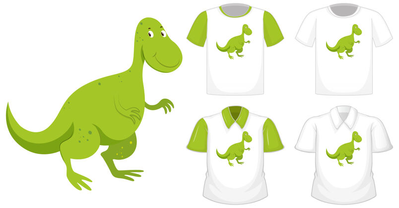 恐龙恐龙卡通人物标志不同的白色衬衫与绿色短袖隔离在白色背景上中性款服装Cartoon