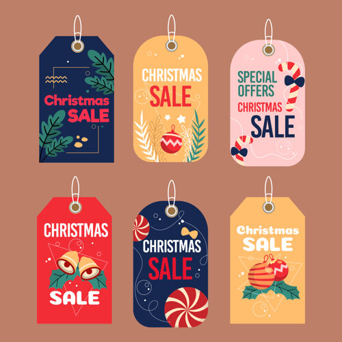 传统平面设计圣诞销售标签收集圣诞节快乐销售