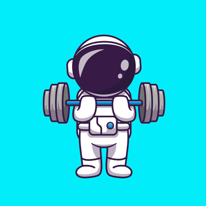 杠铃可爱的宇航员举起哑铃卡通图标插图科学运动图标概念隔离平面卡通风格重量哑铃宇航员
