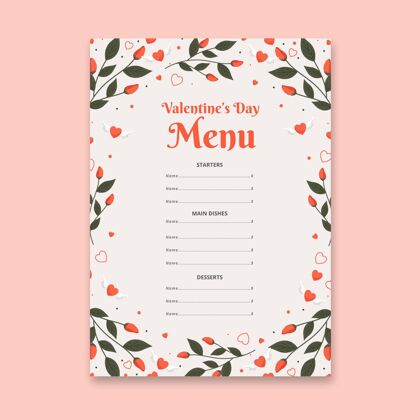 准备平面设计情人节菜单模板浪漫平面设计庆祝